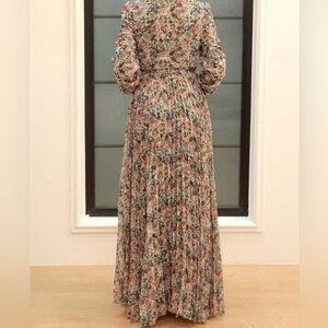 Jowan Fashions Modest Pleated Prairie Lined Beige Floral Maxi Dress Size XL